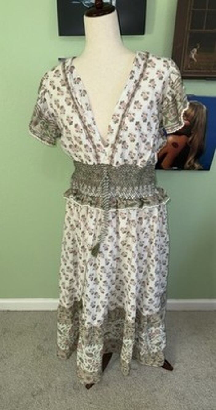 Meadow Rhodes 2X Floral Maxi Dress Cottagecore Tiered Puff Sleeve Smocked Waist